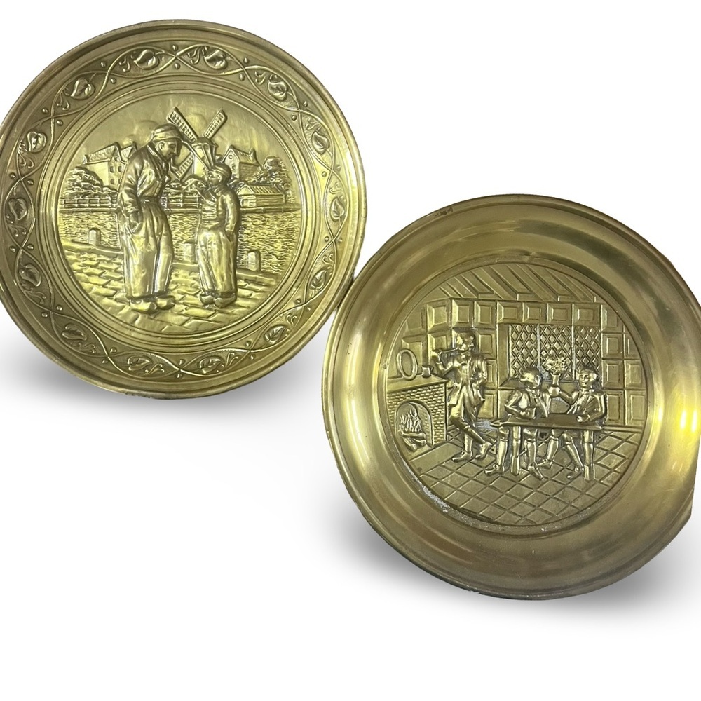 Pair of Brass Tone Plate Wall Hangings